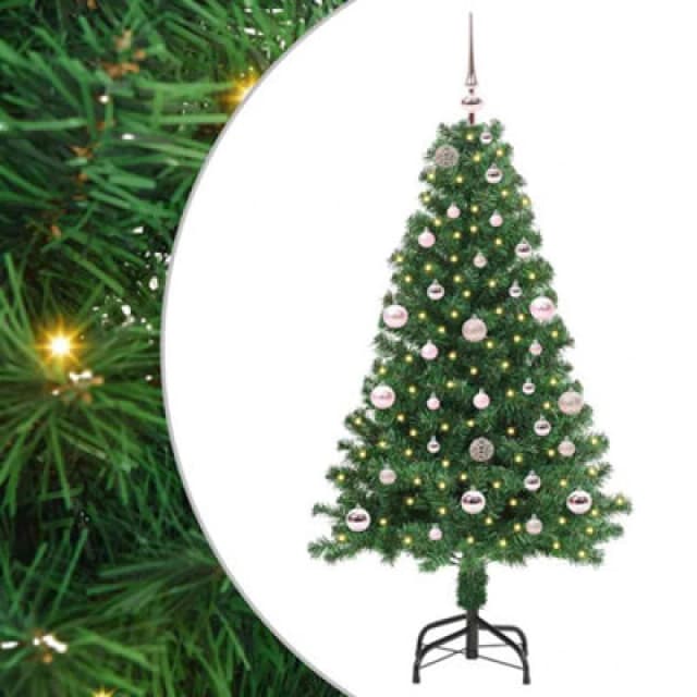 vidaXL Artificial Christmas Tree with 150 LEDs, Pink Balls with Stand Green 150 cm, Green 3396902