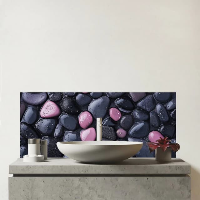 Warren Reed - Designer Blush & Charcoal Pebble Mix Glass Bathroom Splashback Multicolor Unisex