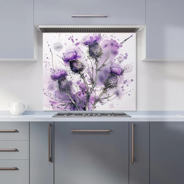 Warren Reed - Designer Vibrant Scottish Thistle Art Kitchen Splashback in Purple Size: 600mm x 750mm Purple Unisex 600mm x 750mm