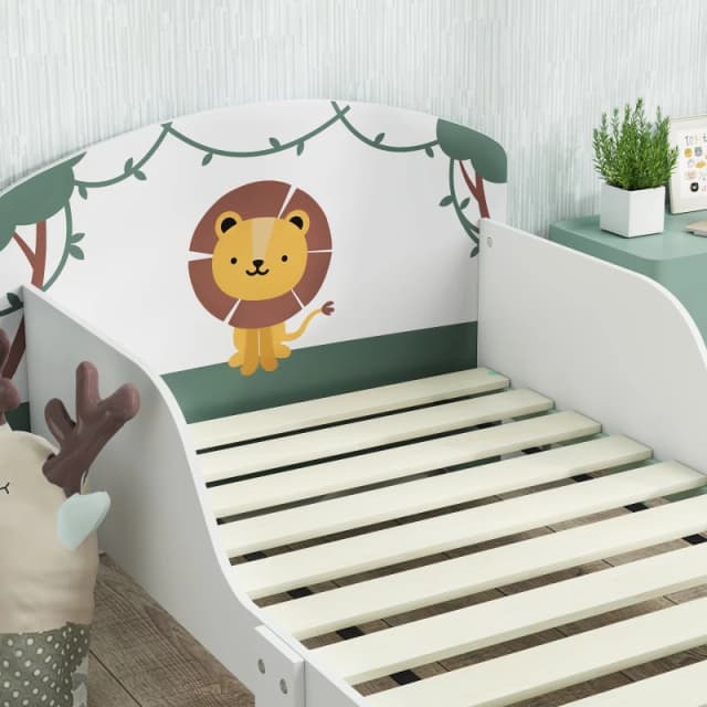 AIYAPLAY Toddler Bed, Lion-Themed Kids Bed Frame with Storage, Green 313-024V80GN