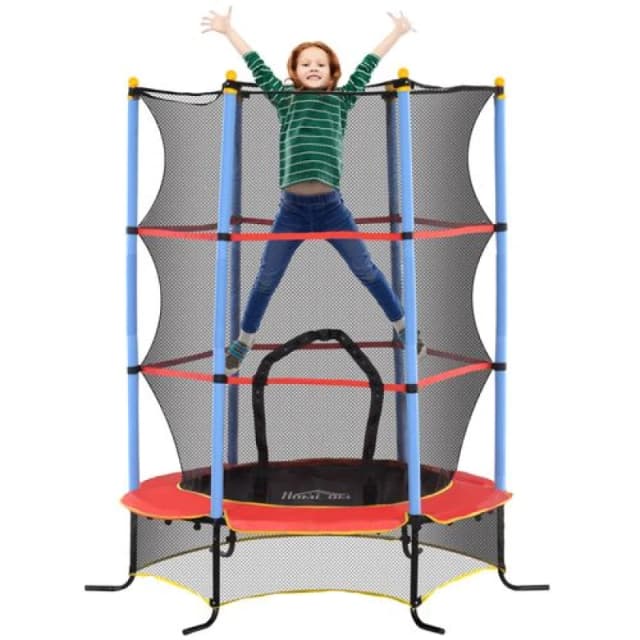 HOMCOM Trampoline for Kids w/Enclosure Net Built-in Zipper 3-10 Year Blue