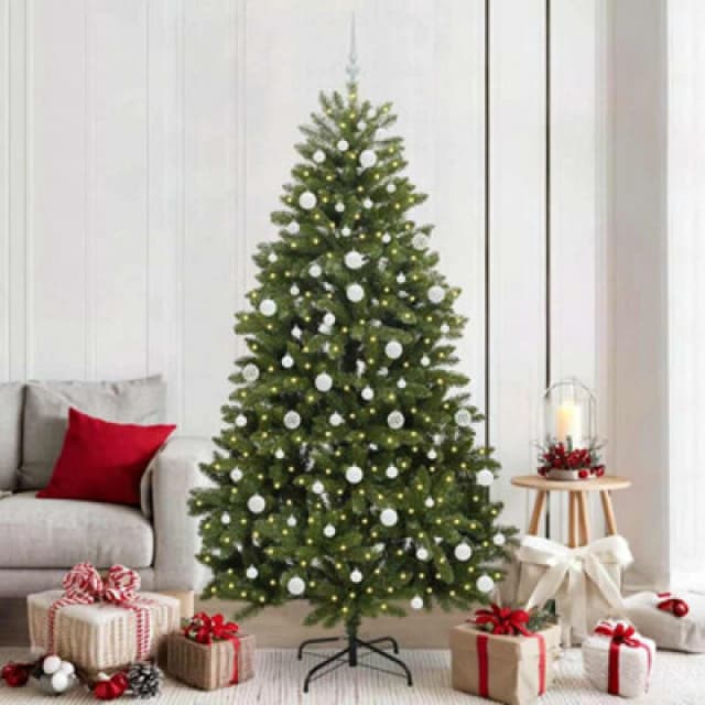 vidaXL Artificial Christmas Tree with White Balls Green 210cm PVC and Metal, Green 3395697