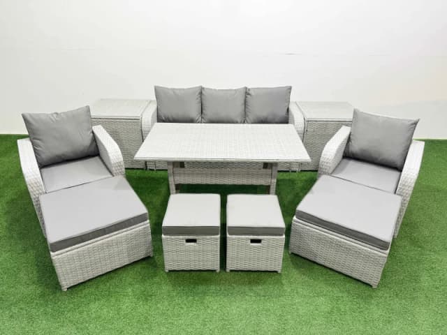 Fimous PE Rattan Lounge Sofa Set 9 Seater Outdoor Garden Furniture Set in Light Grey Light Grey Unisex