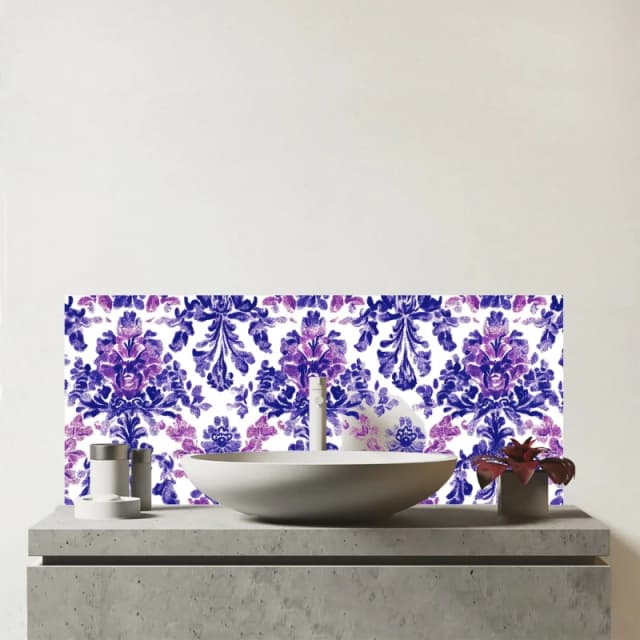 Warren Reed - Designer Vintage Purple Pattern Glass Bathroom Splashback Purple Unisex