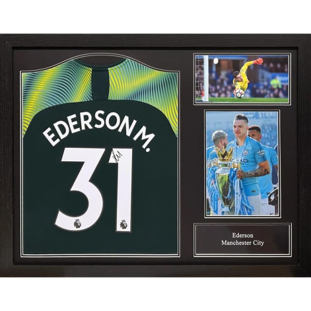 AllStarSignings Ltd Ederson signed & framed Manchester City shirt Green unisex One Size
