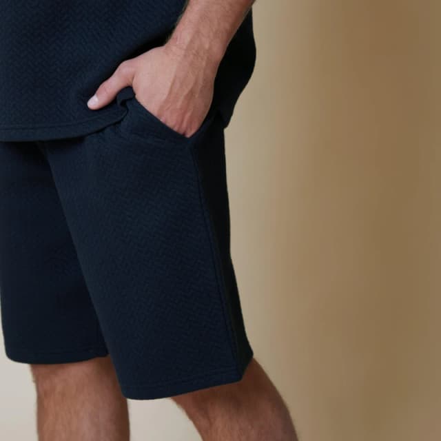Threadbare 'Mitch' Cotton Blend Textured Sweat Shorts Navy