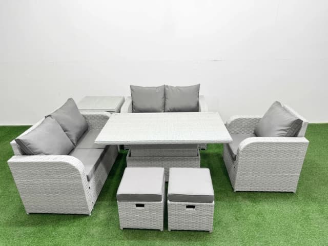 FIMOUS High Back Poly Rattan Garden Furniture Set with Reclining Chair Loveseat Sofa Adjustable Lifting Dining or Coffee Table Indoor Outdoor Patio Se