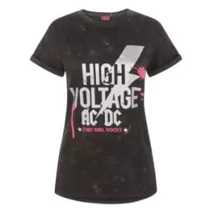 AC/DC Womens/Ladies High Voltage Acid Wash T-Shirt (Medium) (Black)