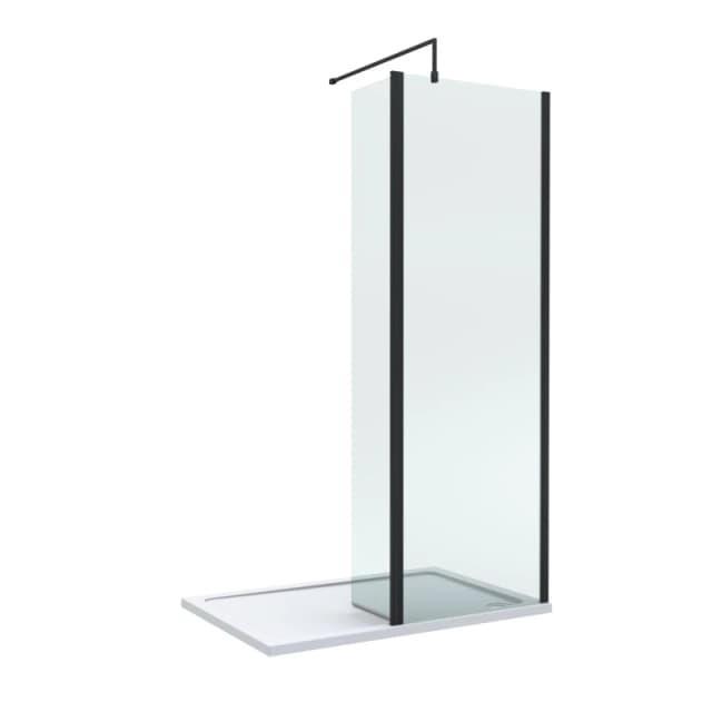 Balterley 8mm Glass Wetroom Screen & Return Black & Tray 1200 x 700mm Black Unisex