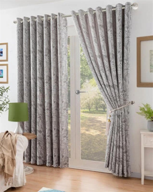 Luxury Living Chenille Jacquard Lined Ring Top Eyelet Curtains Silver