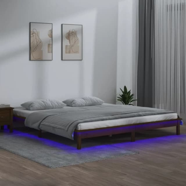 vidaXL LED Bed Frame Honey Brown 200x200cm Solid Wood, Brown 820629