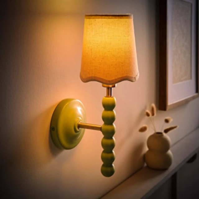 ValueLights ValueLights Bobbins Pastel Bobble Wall Light and Natural Linen Lamp Shade and Bulb in Pale Green Pale Green One Size Unisex 5059406069338