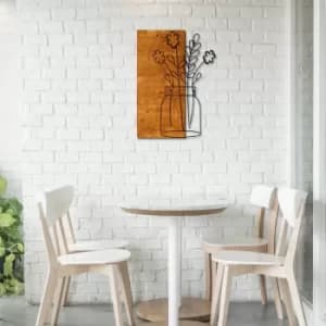 Cicek2 Walnut Black Decorative Wooden Wall Accessory