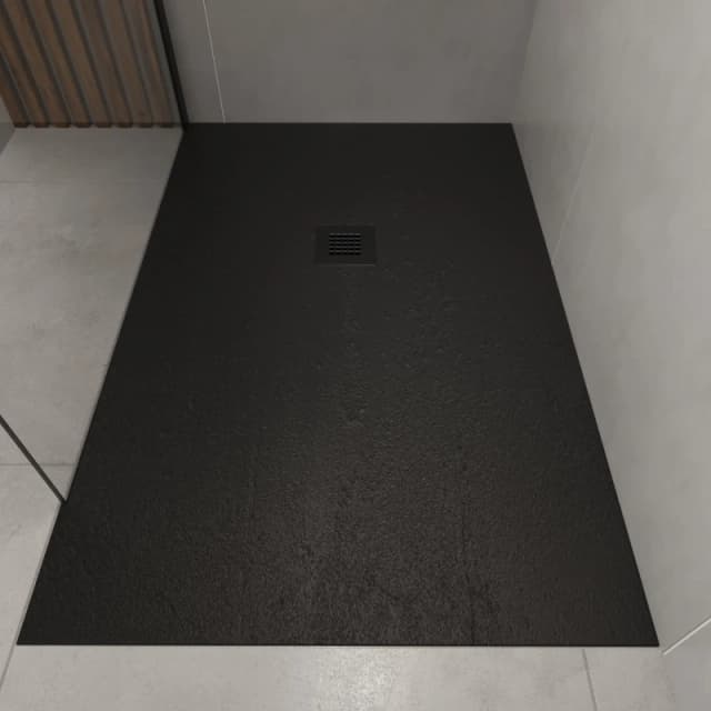 1000x800mm Stone Resin Black Slate Effect Rectangular Shower Tray with Grate - Sileti OBN1080010