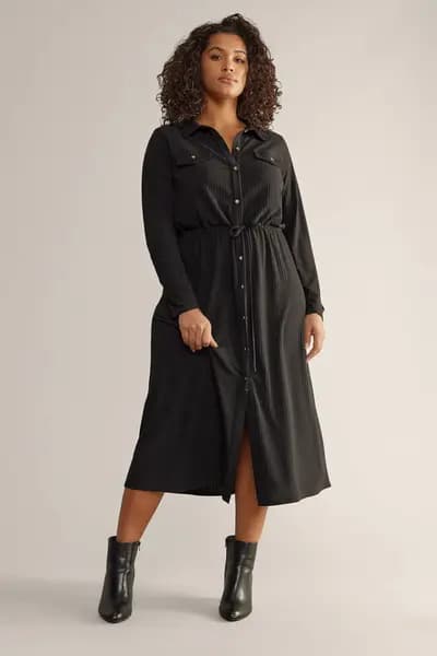 Evans Ribbed Utility Shirt Dress Black