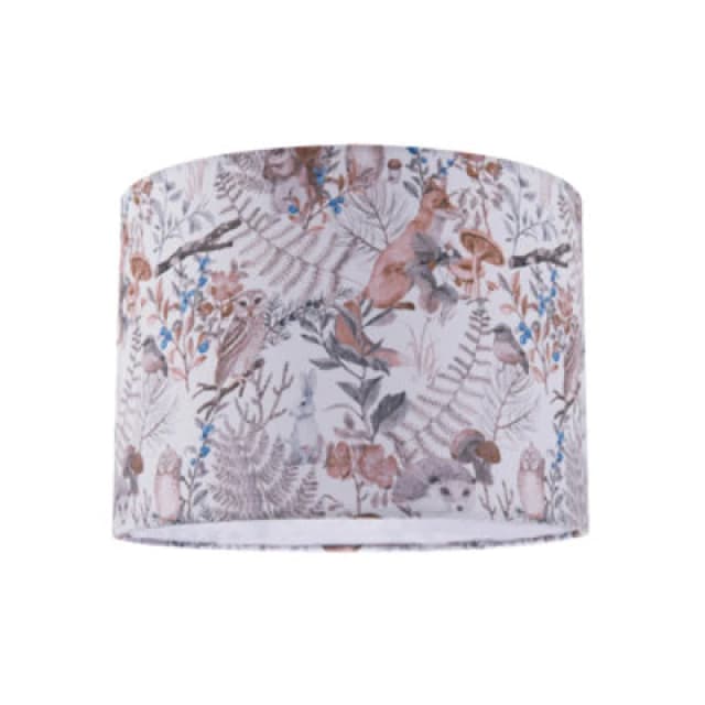 Happy Homewares Autumnal Linen Lamp Shade With Woodland Creatures Owls Birds Badgers