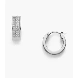 Fossil Womens Pav Stainless Steel Huggie Hoops - Silver
