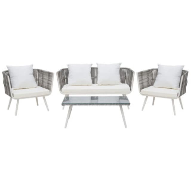 Beliani Garden Lounge Set With Table 4 Seater Ragusa Pe Rattan Off-White
