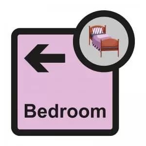 Assisted Living Sign Bedroom arrow left - SA FMX 305 x 310mm