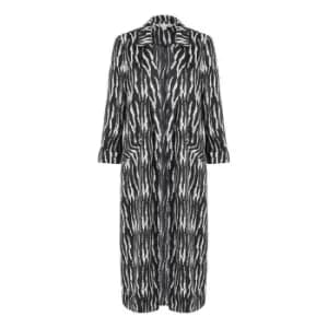 Yumi Zebra Print Satin Long Kimono Jacket - Black