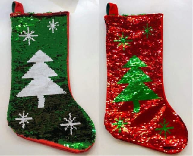 Shatchi Large 45cm Long Novelty 2 in 1 Sequin Christmas Santa Stocking Sack Sock Xmas Gifts Bag Multi