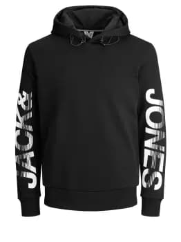 JACK & JONES Large Logo Print Hoodie Men Black