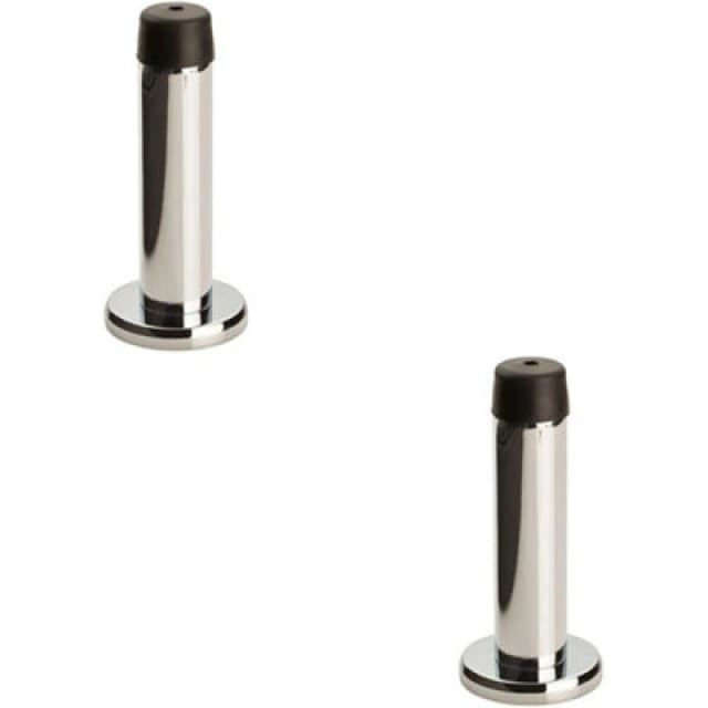 Loops 2x Rubber Tipped Doorstop Cylinder with Rose Wall Mounted 71mm Polished Chrome Multi