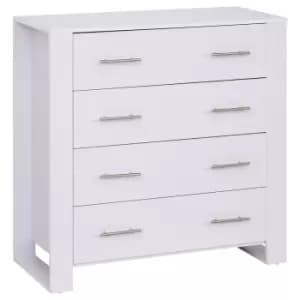 HOMCOM Chest Of 4 Drawers Metal Handles Cut Out Base White