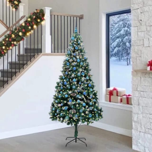 vidaXL Artificial Christmas Tree with 300 LEDs and Blue Balls with Stand Green 240 cm, Green 3396289