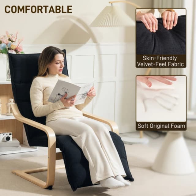 HOMCOM HOMCOM Birch Wood Lounge Chair, Upholstered Velvet Chair with Footrest in Cream Cream One Size Unisex 5063603026957