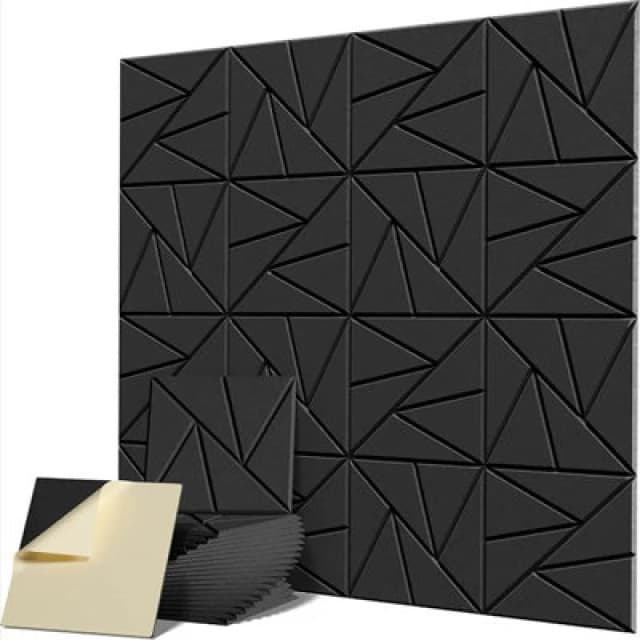 Gr8 Home 12 X Black Square Self Adhesive Acoustic Wall Panels Sound Proofing Pad Set