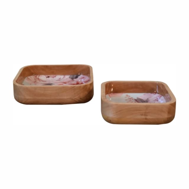 Artisan Furniture Artisan Furniture Serveware - Pink Floral Square Bowl Set of 2