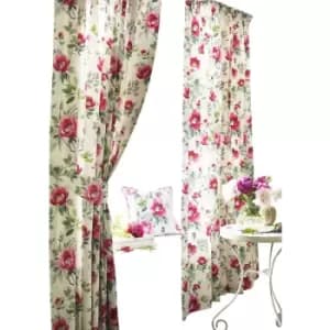 Furn Peony Vibrant Coloured Floral Pleat Curtains (117cm x 183cm) (Fuchsia) - Fuchsia