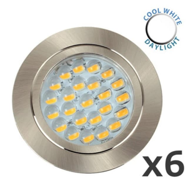 ValueLights Downlight Caravan Fixed Light Fitting 6 Pack With Integrated Cool White Bulbs Silver