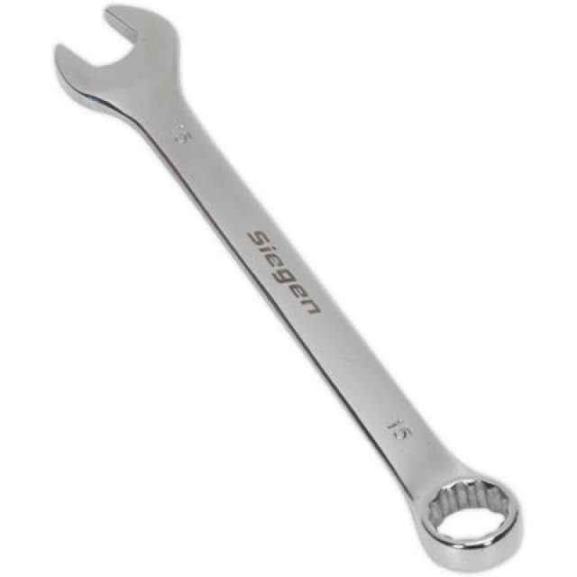 Loops Hardened Steel Combination Spanner - 15mm - Polished Chrome Vanadium Wrench Metallics