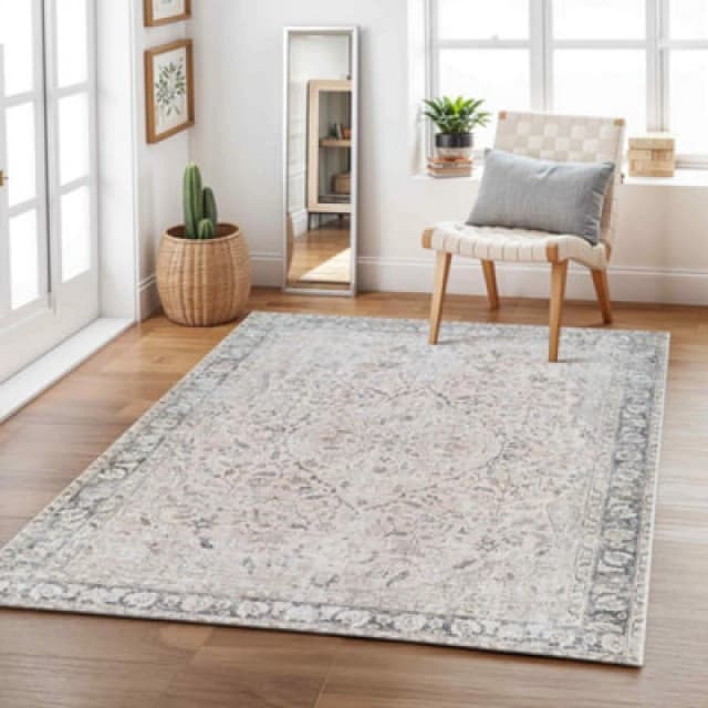 Livabliss Machine Washable Traditionnal Boho Blush Indigo Area Rug 160 X 220 Cm - Easy Care, Non Shedding, Ideal For Living Room & Bedroom