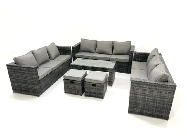 Fimous Outdoor Garden Furniture Set 11 Seater Rattan Sofa Set with Coffee Table 2 Small Footstools Dark Grey Mixed Dark Grey