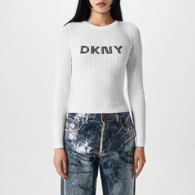 DKNY Logo Knit Top White female 6 (2XS)