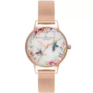 Painterly Prints Mother Of Pearl Rose Gold Mesh Watch