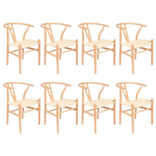 Nicholas Winter 8x Beech Wood Wishbone Dining Chairs - Solid Wood Wish Bone Wood Chairs in Natural Natural Unisex