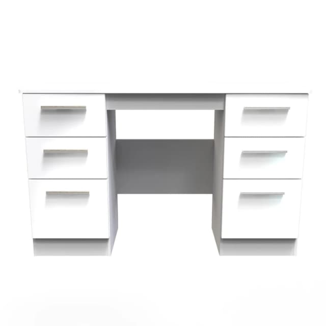 Harrow Double Pedestal Desk In White Gloss (Ready Assembled)