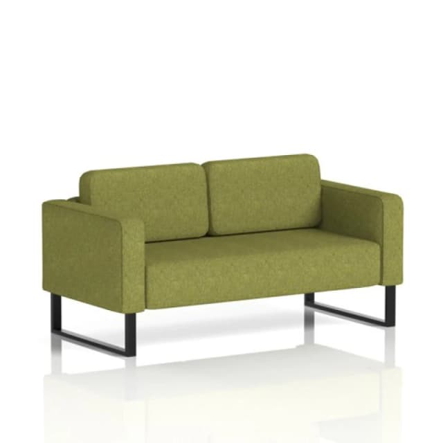 Brixworth Office Sofa 2 Seater with Black Legs in Rivet Fabric - Olive