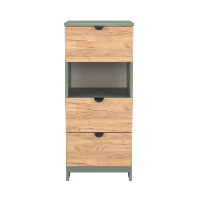 Welcome Furniture Ready Assembled Bora 3 Drawer Open Shelf Bedside Cabinet, Green BOP602GCRG
