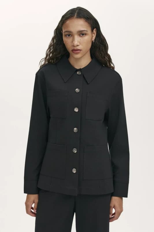 Finery London Womens Agness Ponte Jersey Collared Jacket in True Black Size: 8 True Black Female 8