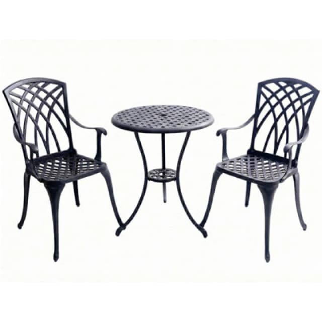 Centurion Supports Oshowa Garden And Patio Table And 2 Large Chairs With Armrests Cast Aluminium Bistro Set Black