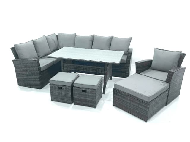 Fimous Outdoor Furniture Garden Dining Set Rattan Corner Sofa Set with 3 Footstools Armchair in Dark Grey Dark Grey Unisex