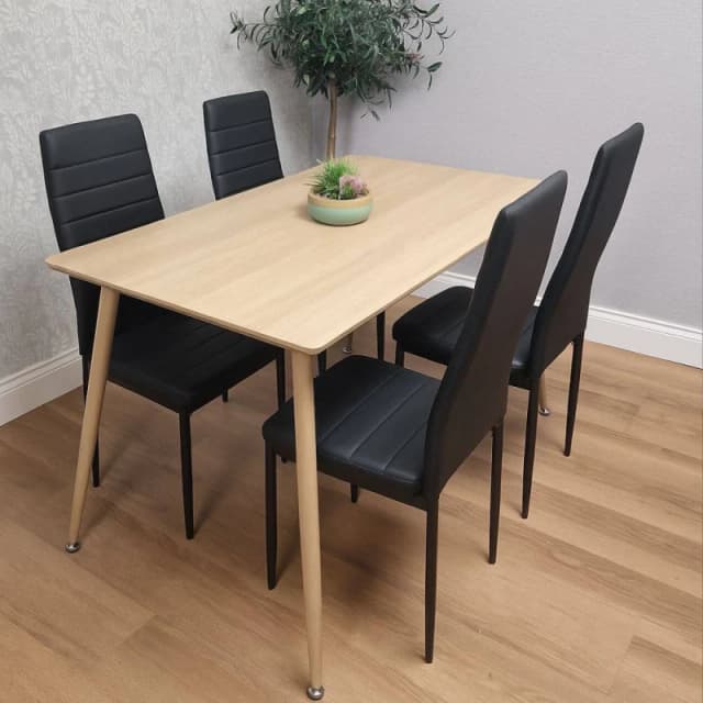 Kosy Koala Modern Wood Effect Dining Table Set With 4 Black Chairs Dining Room Furniture