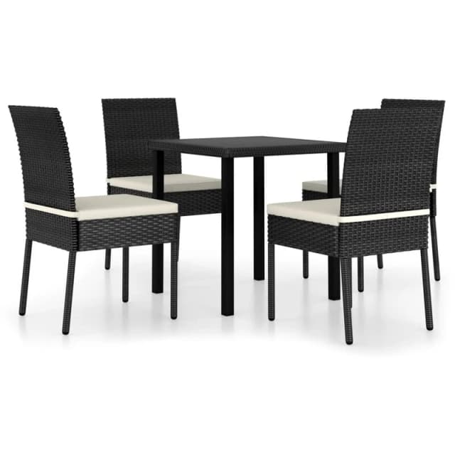 VIDAXL 5 Piece Outdoor Dining Set with Cushions Poly Rattan Black Vidaxl 8720286943151