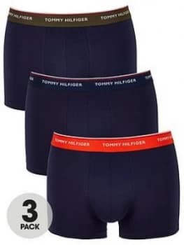 Tommy Hilfiger 3 Pack Contrast Waistband Trunks - Navy, Size L, Men