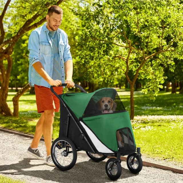 PawHut Pet Stroller Foldable Design with Cushion for m and l Dogs Green - Pawhut 5056725531416